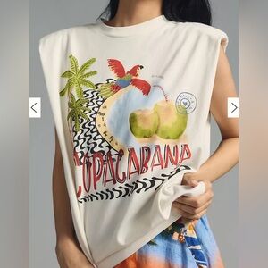 FARM Rio White 'Copacabana' Parrot Muscle Tee with shoulder pads